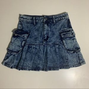 Y2K Pleated Hem Denim Skirt
